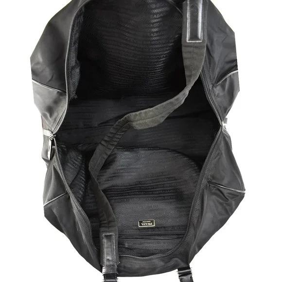PRADA: Black, Tessuto Nylon & Saffiano Leather Duffel/Weekender Bag (su) - Picture 11 of 12